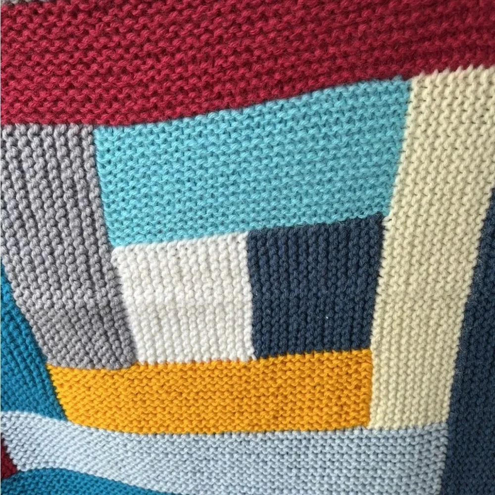 Log Cabin Stripe Afghan Throw Blanket 44” X 66” Knit Crochet Handmade Vintage